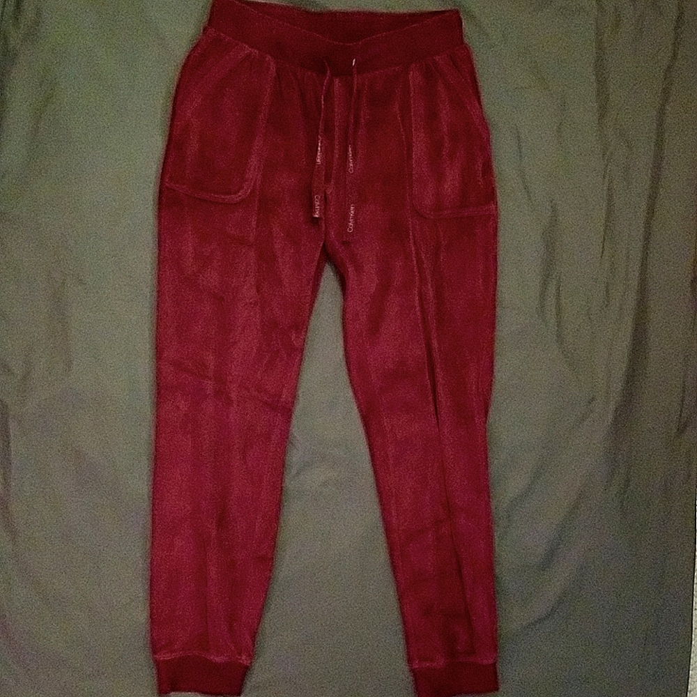 Calvin Klein Burgundy Velvet Sweatpants / Joggers